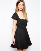 Asos Skater Dress With Ruffle Sleeves - Lyst