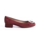 Gucci Burgundy Suede Jewel Logo Pumps - Lyst