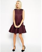 Asos Black Scuba Dress With Peplum Hem And Beaded Collar - Lyst