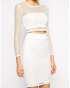 Ax Paris Mesh Crop Top And Pencil Skirt Set - Lyst