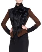 Donna Karan New York Belted Lambskin Suede & Fur Jacket - Lyst