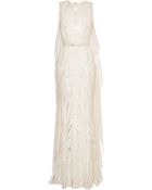 Elie Saab Embroidered White Double Silk Georgette Gown - Lyst