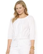 Lauren by Ralph Lauren Plus Smocked Cotton Top - Lyst