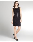 Calvin Klein Black And Indigo Tank Faux Leather Detail Lace Dress - Lyst