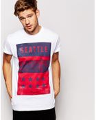 Asos T-Shirt With Seattle Print And Rolled Sleeve Skater Fit - Lyst