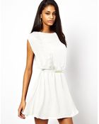 Asos Skater Dress With Soft Pintucks And Belt - Lyst