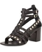 Saint Laurent Leather Stud Caged-Front Sandal - Lyst
