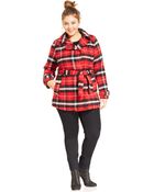 Jou Jou Plus Size Plaid Belted Pea Coat - Lyst