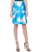 Michael Kors Cloud-print Pleated Shantung Skirt - Lyst