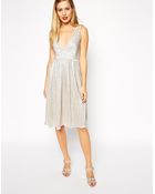 Asos V Neck Foil Midi Dress - Lyst