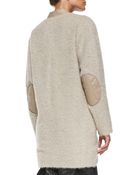 Tibi Long Mohair Cardigan With Leather Collar - Lyst