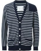 Sacai Striped V-Neck Cardigan - Lyst