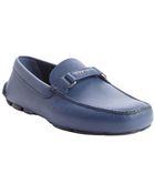 Prada Blue Leather Logo Imprint Penny Strap Loafers - Lyst