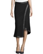 Donna Karan New York Leather-Trim Wrap Skirt - Lyst