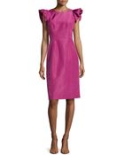 Carolina Herrera Faille Ruffle-Sleeve Dress - Lyst