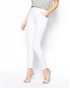 Asos Skinny Twill Pants With Raw Hem - Lyst