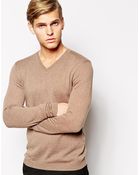 Asos Merino V Neck Jumper - Lyst