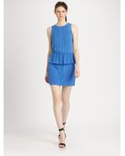 Tibi Pearl Silk Pintucked Peplum Dress - Lyst