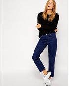 Asos Tall Thea Girlfriend Jeans In Rich Blue - Lyst