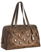 Prada Brown Deerskin Jeweled Medium Satchel - Lyst