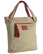 Christian Louboutin Beige Tassel Detail Woven Tote - Lyst