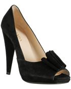 Prada Black Suede Bow Detail Peep Toe Pumps - Lyst