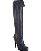 Fendi Cobalt Leather Cuff Detail Knee-high Boots - Lyst