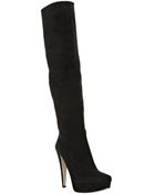 Miu Miu Black Suede Platform Tall Boots - Lyst