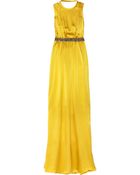 Halston Silk-satin Belted Gown - Lyst