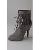 Jeffrey Campbell Fringe Lace Up Suede Booties - Lyst