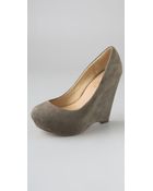 L.A.M.B. Plum Suede Wedge Pumps - Lyst