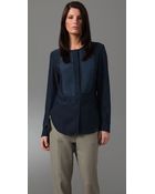 3.1 Phillip Lim Long Sleeve Collarless Tuxedo Shirt - Lyst