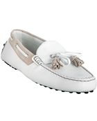 Tod's White Leather Haven Nappine Studded Tassel Loafers - Lyst