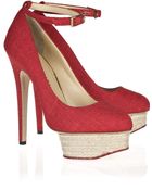 Charlotte Olympia Dolores Textured Cotton Platform Pumps - Lyst