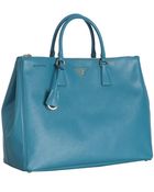 Prada Voyage Blue Saffiano Leather Tote Bag - Lyst