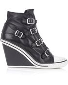 Ash Black Thelma Leather Wedge Buckle Trainer - Lyst