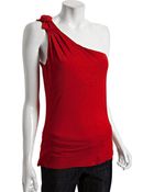 Three Dots Red Jersey One Shoulder Top - Lyst