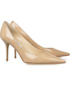 Jimmy Choo Agnes Pointedtoe Patent Pump Nude - Lyst