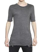 Balmain Distressed Linen Jersey T-shirt - Lyst