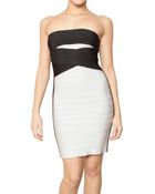Hervé Léger Bicolor Strapless Spandex Dress - Lyst