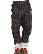 John Galliano Checked Wool Linen Cargo Trousers - Lyst