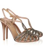 Valentino Crystal-embellished Suede and Satin Sandals - Lyst