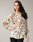 Rachel Roy Printed Tie-neck Blouse - Lyst