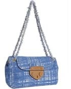 Prada Light Blue Tweed Flap Front Chain Link Shoulder Bag - Lyst