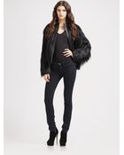 Elizabeth And James Kate Leather Rabbit Fur-trimmed Coat - Lyst