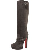 Christian Louboutin Suede Buckled Platform Boot - Lyst