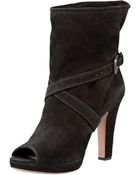 Prada Peep-toe Buckle Bootie - Lyst