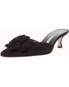 Manolo Blahnik Flower Suede Slide - Lyst