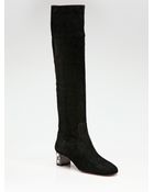 Miu Miu Suede Jeweled-heel Boots - Lyst