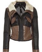 Tibi Leather-paneled Shearling Biker Jacket - Lyst